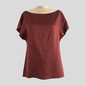 The Row Satin Burgundy Sleeveless Boat Neck Asymmetric Relaxed Blouse Top 4